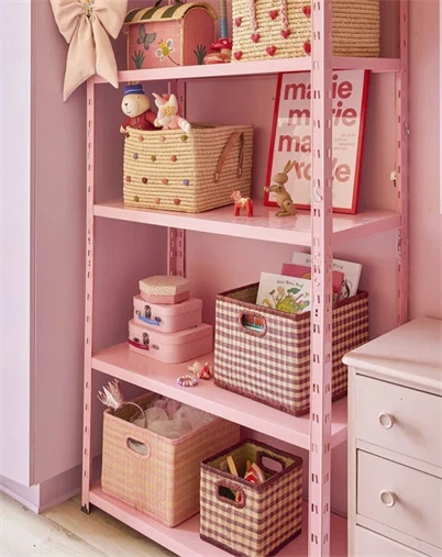Rice - Stor Firkantet Raffia Opbevaringskurv - Pink 